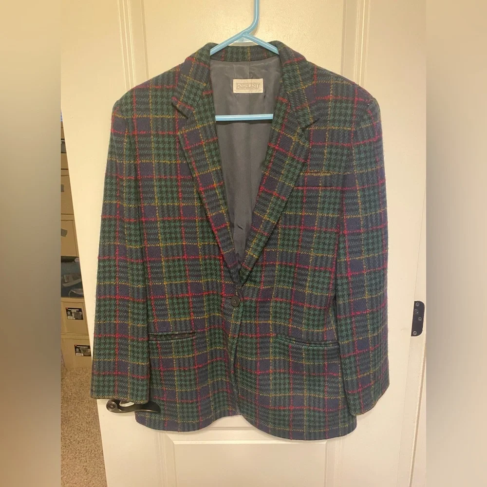 Lands' End Women’s Wool Plaid Blazer - Multicolor